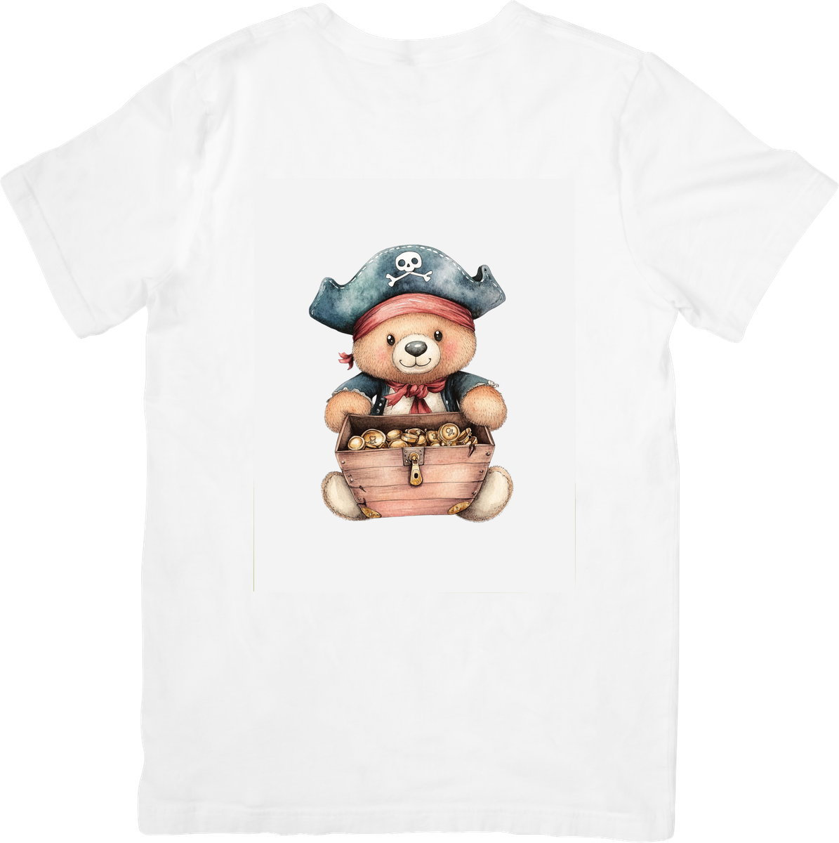 Pirate Teddy Bear T-Shirt | Watercolor Treasure Chest Graphic Tee | Kids Adventure Gift