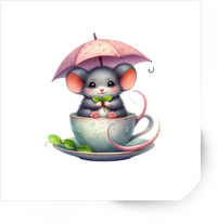 Thumbnail for Umbrella Mouse Teacup Sticker | Cute Watercolor Animal Vinyl Decal | Kids Whimsical Gift