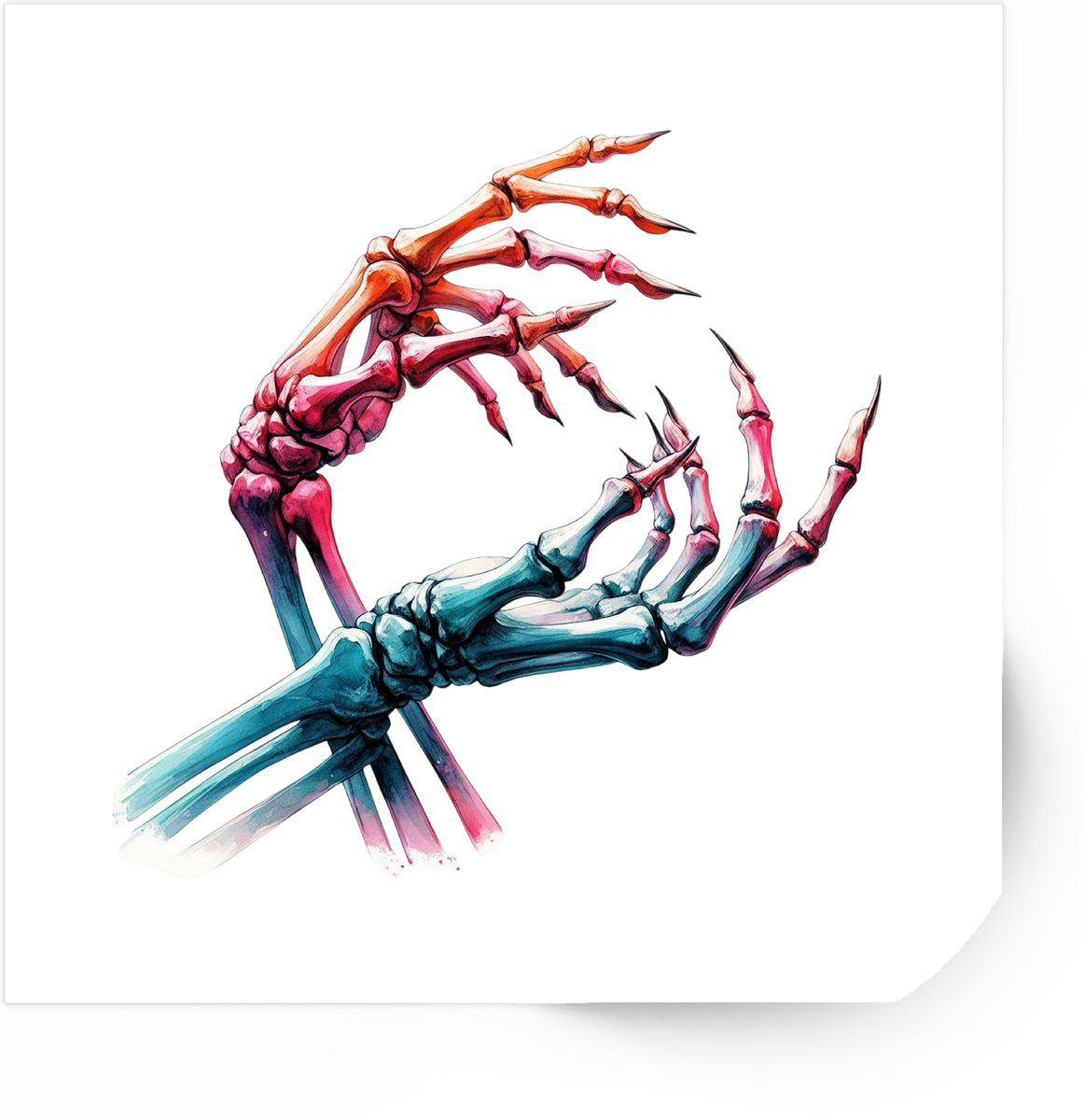 Skeleton Hands Sticker | Colorful Watercolor Gothic Vinyl Decal | Edgy Halloween Gift