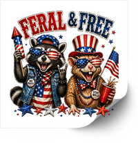 Thumbnail for Feral And Free Sticker | Patriotic Raccoon Opossum Vinyl Decal | Funny 4th Of July Gift