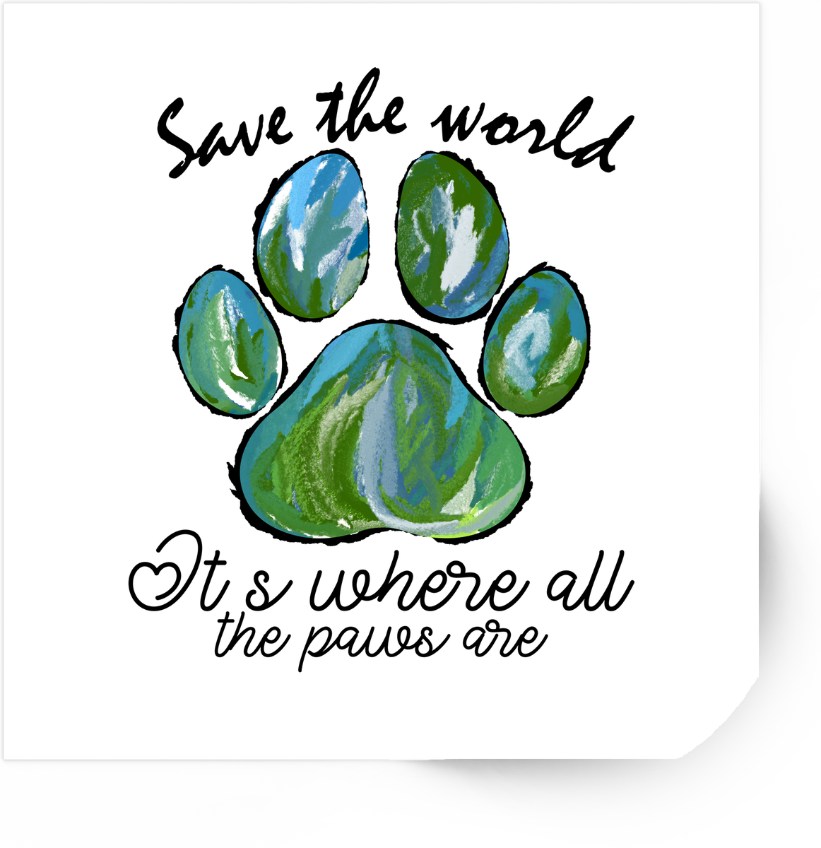 Save The World Paws Sticker | Earth Paw Print Vinyl Decal | Dog Lover Animal Rescue Gift