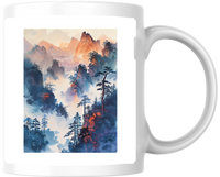 Thumbnail for Misty Mountain Landscape Mug | Asian Ink Watercolor Pine Coffee Mug | Nature Lover Gift