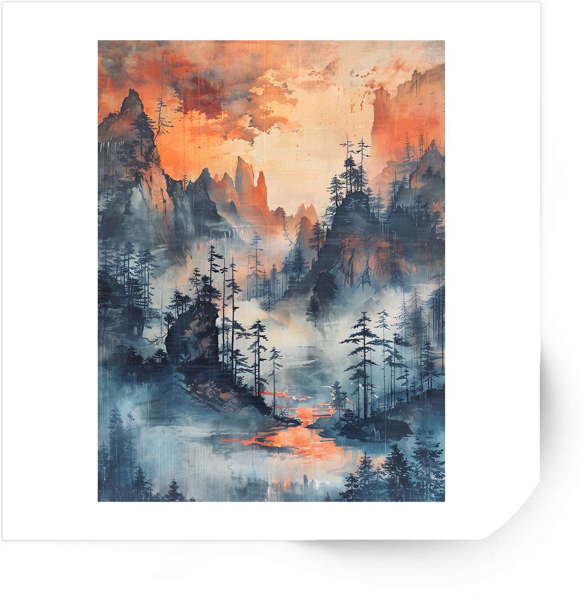 Misty Mountain Forest Sticker | Watercolor Sunset Landscape Vinyl Decal | Nature Wanderlust Gift