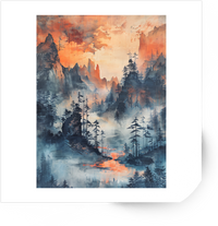 Thumbnail for Misty Mountain Forest Sticker | Watercolor Sunset Landscape Vinyl Decal | Nature Wanderlust Gift