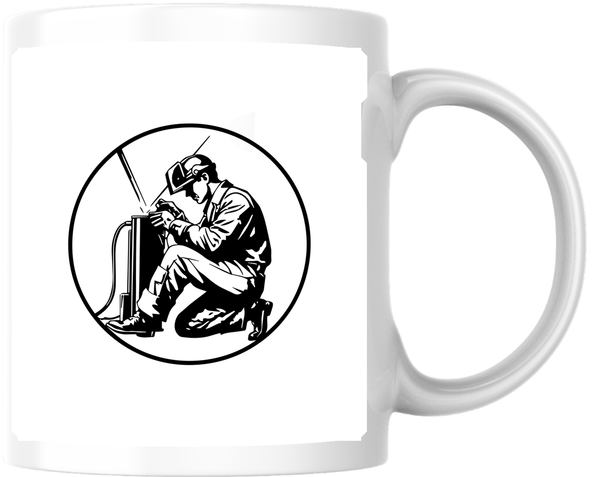 Welder At Work Mug | Black And White Welding Emblem Coffee Mug | Tradesman Welder Gift