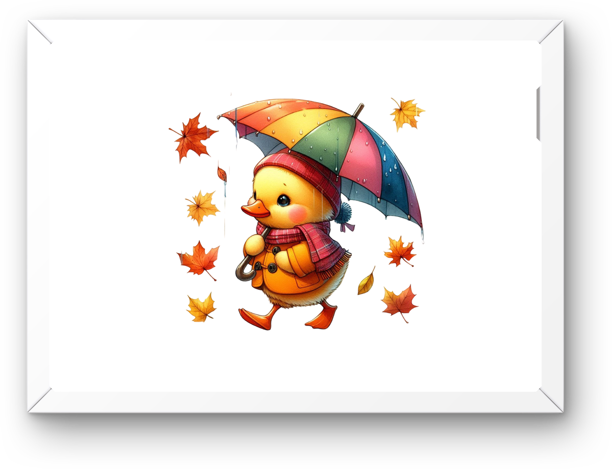 Autumn Duckling Umbrella Wall Art | Cute Fall Rainy Day Print | Nursery Kids Room Gift