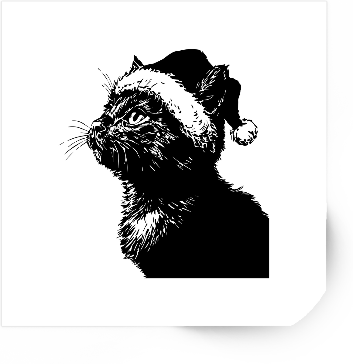 Santa Hat Cat Sticker | Black and White Christmas Kitty Vinyl Decal | Holiday Cat Gift