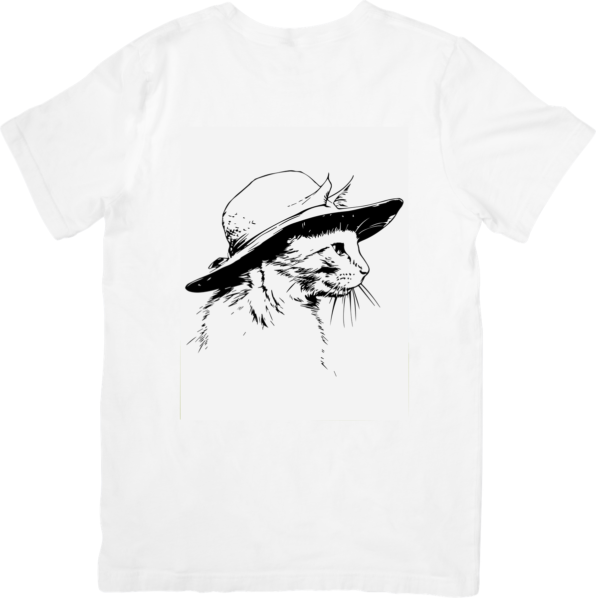 Cat In Sun Hat T-Shirt | Black & White Line Art Graphic Tee | Cat Lover Gift