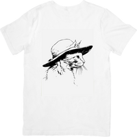 Thumbnail for Cat In Sun Hat T-Shirt | Black & White Line Art Graphic Tee | Cat Lover Gift