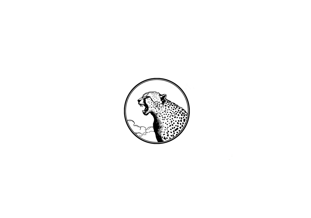 Roaring Cheetah Throw Pillow | Black And White Wildlife Emblem Decorative Pillow | Safari Room Gift