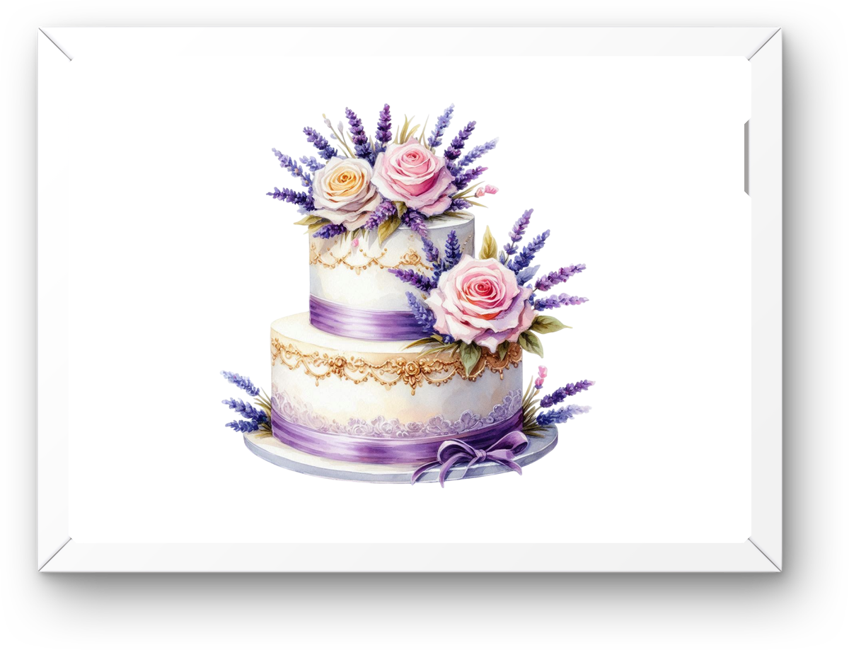 Lavender Rose Wedding Cake Wall Art | Watercolor Tiered Cake Print | Bakery Kitchen Gift