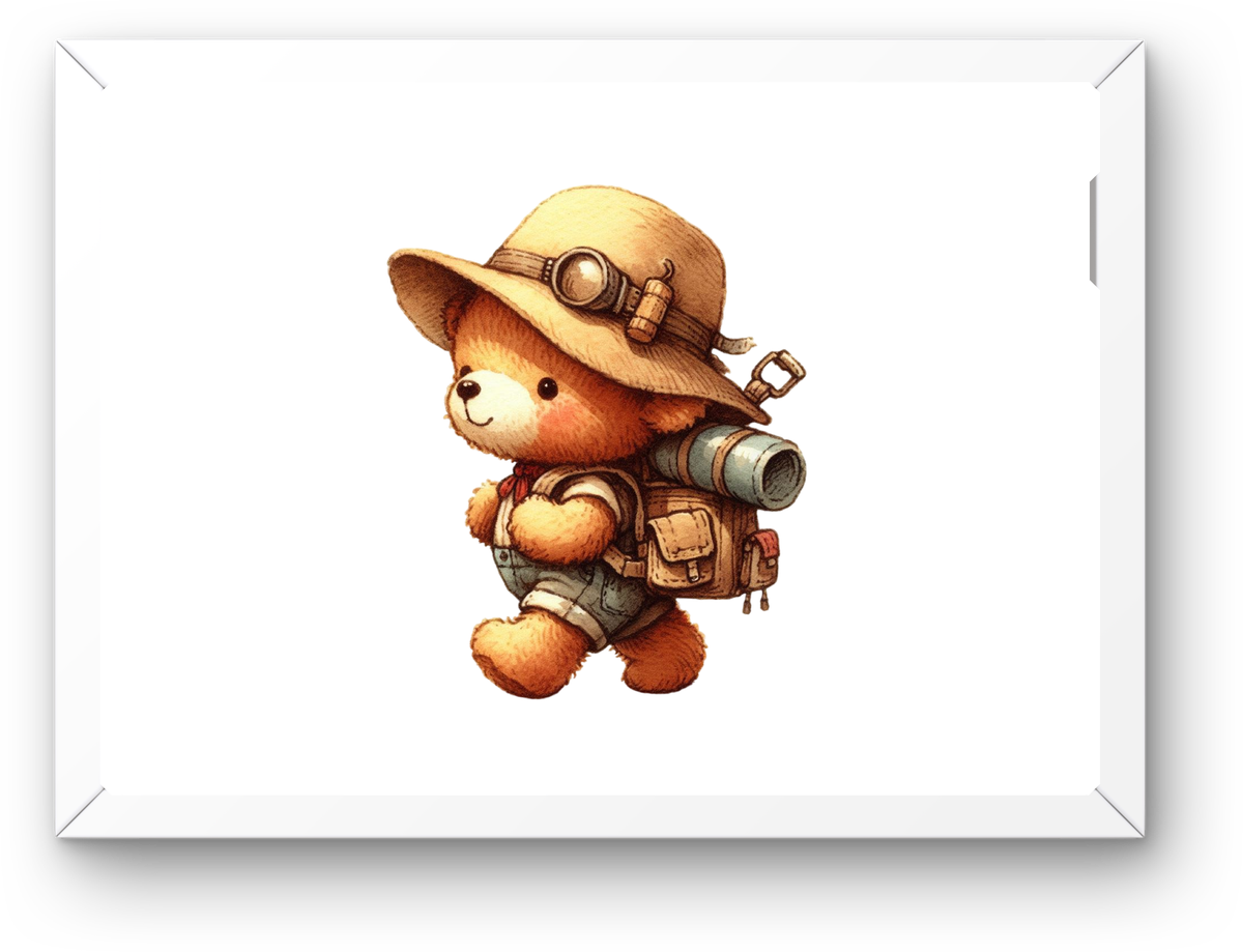 Explorer Teddy Bear Wall Art | Watercolor Hiking Bear Print | Nursery Adventure Gift
