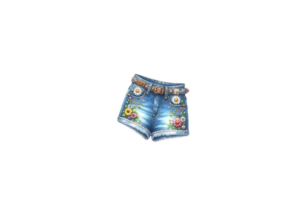 Floral Denim Shorts Throw Pillow | Boho Daisy Cutoffs Decorative Pillow | Cute Girls Room Gift