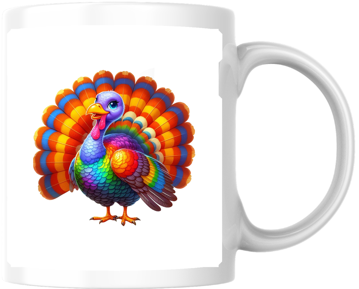 Rainbow Turkey Mug | Colorful Cartoon Coffee Mug | Thanksgiving Fun Gift