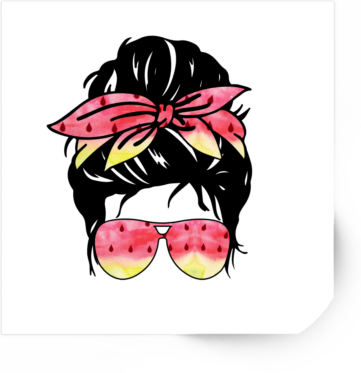 Watermelon Messy Bun Sticker | Summer Sunglasses Bandana Vinyl Decal | Cute Mom Gift