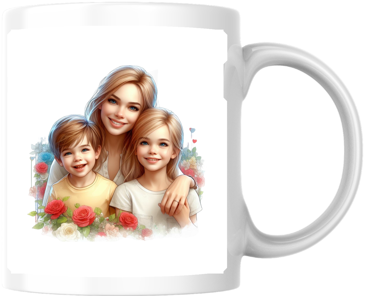 Mom and Kids Floral Mug | Watercolor Family Portrait Coffee Mug | Mother's Day Gift
