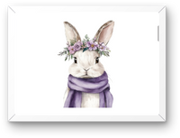 Thumbnail for Floral Crown Bunny Wall Art | Watercolor Rabbit Purple Scarf Print | Nursery Girls Room Gift