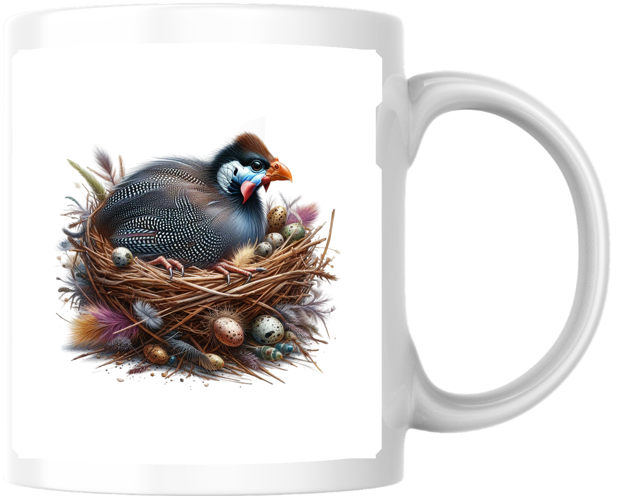 Guinea Fowl in Nest Mug | Watercolor Wildlife Bird Coffee Mug | Nature Lover Gift