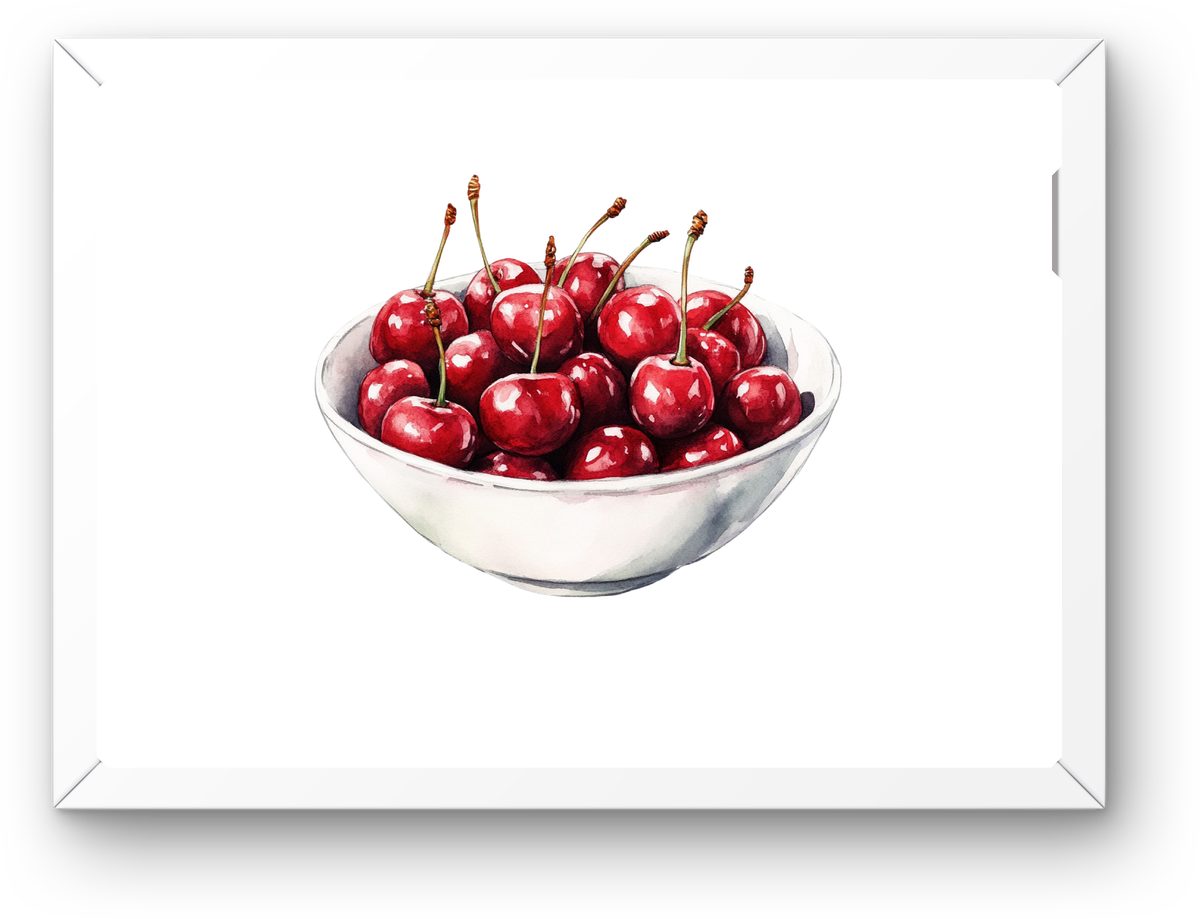 Cherry Bowl Wall Art | Watercolor Red Cherries Print | Kitchen Dining Gift