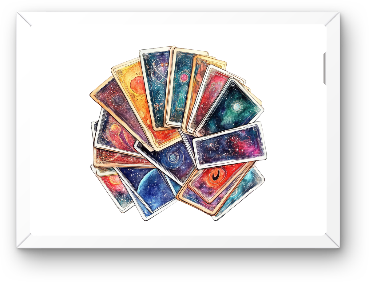 Celestial Tarot Cards Wall Art | Watercolor Galaxy Card Spread Print | Mystic Witchy Gift