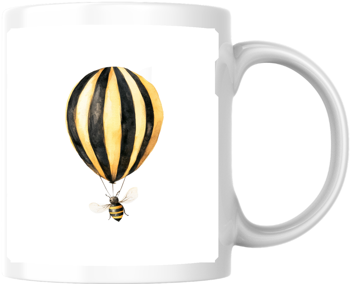 Bee Hot Air Balloon Mug | Whimsical Watercolor Coffee Mug | Nursery Kids Gift